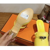 Shop Cheap Hermes Kelly Strap Low Heel Slides Sandal in Calfskin Leather HS122201 Yellow 2026