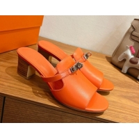 Luxurious Hermes Kelly Strap Low Heel Slides Sandal in Calfskin Leather HS122201 Orange2 2026