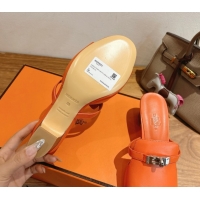Luxurious Hermes Kelly Strap Low Heel Slides Sandal in Calfskin Leather HS122201 Orange2 2026