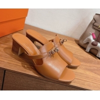 Shop Duplicate Hermes Kelly Strap Low Heel Slides Sandal in Calfskin Leather HS122201 Brown2 2026
