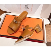 Shop Duplicate Hermes Kelly Strap Low Heel Slides Sandal in Calfskin Leather HS122201 Brown2 2026