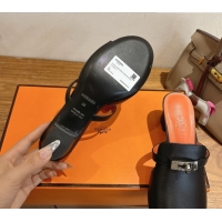 Buy Luxury Hermes Kelly Strap Low Heel Slides Sandal in Calfskin Leather HS122201 Black/Orange 2026