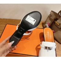 Durable Hermes Kelly Strap Low Heel Slides Sandal in Calfskin Leather HS122201 White/Orange 2026