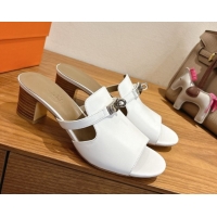 Best Price Hermes Kelly Strap Low Heel Slides Sandal in Calfskin Leather HS122201 White2 2026