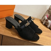 Good Looking Hermes Kelly Strap Low Heel Slides Sandal in Suede HS122201 Black 2026
