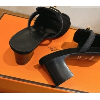 Good Looking Hermes Kelly Strap Low Heel Slides Sandal in Suede HS122201 Black 2026