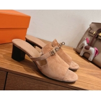 Purchase Hermes Kelly Strap Low Heel Slides Sandal in Suede HS122201 Light Brown 2026