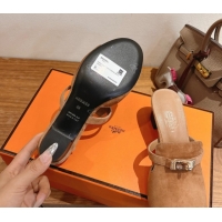Purchase Hermes Kelly Strap Low Heel Slides Sandal in Suede HS122201 Light Brown 2026
