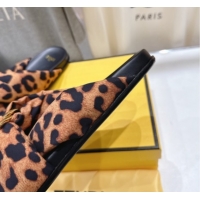 Best Grade Fendi Feel Flat Slides Sandal in Leopard Print with D-ring Buckle Brown 1216060
