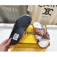 Unique Style Fendi Feel Flat Slides Sandal in Printed FF Fabric with D-ring Buckle Multicolored 51216064