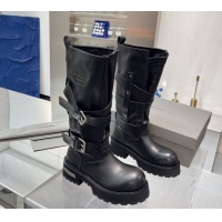 Perfect Balenciaga Women's Venom High Boots 5cm with Strap Buckle in Calfskin Leather Black 1104102