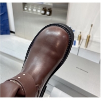 Good Quality Balenciaga Women's Venom High Boots 5cm with Strap Buckle in Calfskin Leather Brown 1104103