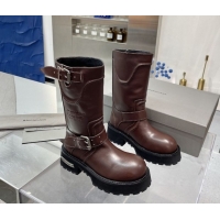 Most Popular Balenciaga Women's Venom Mid Boots 5cm with Strap Buckle in Calfskin Leather Brown 1104105 2026