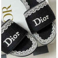 Purchase Dior Dentelle Slide Sandals in Black Dior Oblique Embroidered Cotton and White Lace 6012214 2026