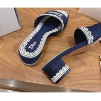 Stylish Dior Dentelle Heeled Slide Sandals in Blue Dior Oblique Embroidered Cotton and White Lace 6012219 2026