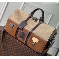 Top Grade Louis Vuitton Men's Keepall Bandoulière 50 Bag in Suede M26127 Beige/Brown 2026
