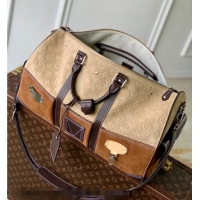 Top Grade Louis Vuitton Men's Keepall Bandoulière 50 Bag in Suede M26127 Beige/Brown 2026