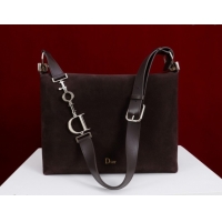 Low Cost Dior Suede Medium Shoulder Bag M14142 Dark Brown/Gold 2026