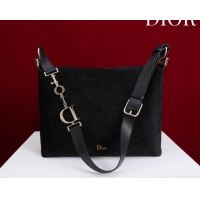 Best Grade Dior Suede Large Shoulder Bag L114144 Black/Gold 2026