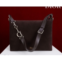 Purchase Dior Suede Large Shoulder Bag L114144 Dark Brown/Gold 026