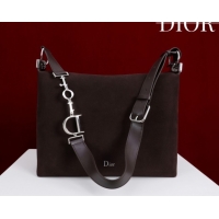 Top Grade Dior Suede Large Shoulder Bag L114144 Dark Brown/Silver 026