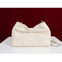 Shop Duplicate Dior Bow Small Bag in Ivory Dior Clover Embroidered Lambskin Leather 0714S 2026