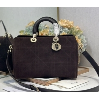 Pretty Style Dior Lady Dior Large Top Handle Bag in Cannage Suede Coffee 1441L 2026