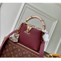 Shop Grade Louis Vuitton Capucines Mini Bag in Taurillon and python-embossed leather N89369 Burgundy 2026