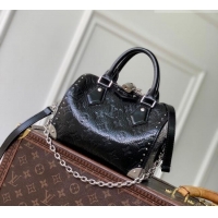 Top Grade Louis Vuitton Speedy Trunk 20 Bag with Studs in Black Grained Shiny Leather M27921 2026