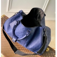 Best Price Louis Vuitton Men's Keepall Bandoulière 50 Travel Bag in Monogram Taurillon Leather M11495 Blue 2026