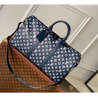 Super Quality Louis Vuitton Men's Keepall Bandoulière 50 Travel Bag in Monogram Shadow Leather M24953 Ink Blue/White 202