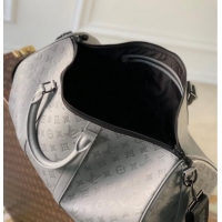 Best Price Louis Vuitton Men's Keepall Bandoulière 50 Travel Bag in Monogram Shadow Leather M46117 Anthracite Grey 2026