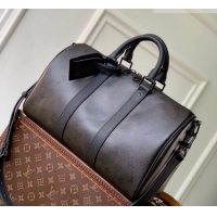Famous Brand Louis Vuitton Men's Keepall Bandoulière 35 Bag in Black Monogram Midnight Canvas M28370 2026