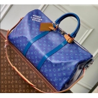 Famous Brand Louis Vuitton Men's Keepall Bandoulière 50 Travel Bag in Monogram Heritage Canvas M26864 Ocean Blue 2026