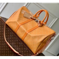 Best Price Louis Vuitton Men's Keepall Bandoulière 50 Travel Bag in Monogram Heritage Canvas M26865 Caramel 2026