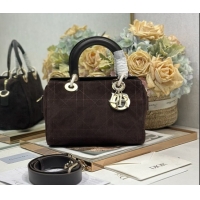 Good Quality Dior Lady Dior Small Top Handle Bag in Cannage Suede Coffee 1440S 2026