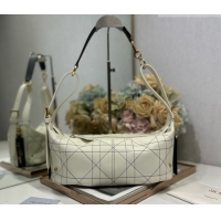 Discount Dior Small D-Journey Bag in Two-Tone Calfskin Leather in White Flat Macrocannage with Contrasting Black Topstit