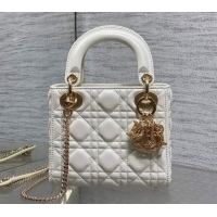 Sophisticated Dior Mini Lady Dior Bag in Cannage Lambskin Leather with Openwork Charm DR012603 White 2026