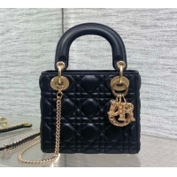 Cheap Price Dior Mini Lady Dior Bag in Cannage Lambskin Leather with Openwork Charm DR012603 Black 2026