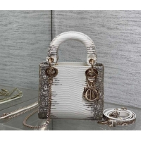 Good Product Dior Mini Lady Dior Bag in Lizard Embossed Leather DR012604 White/Grey 2026