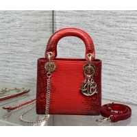 Good Quality Dior Mini Lady Dior Bag in Lizard Embossed Leather DR012604 Red 2026