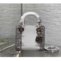 Durable Dior Mini Lady Dior Bag in Lizard Embossed Leather DR012604 White/Black 2026
