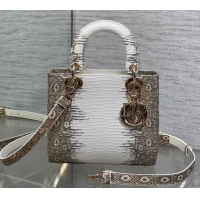Good Looking Dior Small Lady Dior Bag in Lizard Embossed Leather DR012604 White/Grey 2026