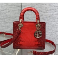 Low Cost Dior Small Lady Dior Bag in Lizard Embossed Leather DR012604 Red 2026