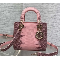 Popular Style Dior Small Lady Dior Bag in Lizard Embossed Leather DR012604 Pink/Grey 2026