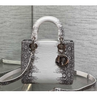 Grade Dior Small Lady Dior Bag in Lizard Embossed Leather DR012604 White/Black 2026