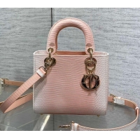 Shop Duplicate Dior Small Lady Dior Bag in Lizard Embossed Leather Peachy DR012604 Pink 2026