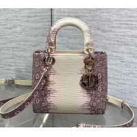 Luxurious Dior Small Lady Dior Bag in Lizard Embossed Leather DR012604 Pink/Grey 2026