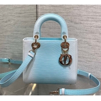 Classic Hot Dior Small Lady Dior Bag in Lizard Embossed Leather DR012604 White/Blue 2026