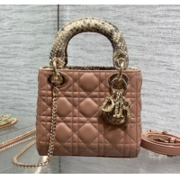 Modern Dior Mini Lady Dior Bag in Lambskin and Snakeskin Leather DR012605 Rose Beige 2026